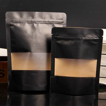 50 бр. /лот, черна Крафт-хартия, чанта с матиран прозорец, чанта за опаковане на леки закуски, сладкиши, чай, кафе, Коледен хартиена торбичка за подарък