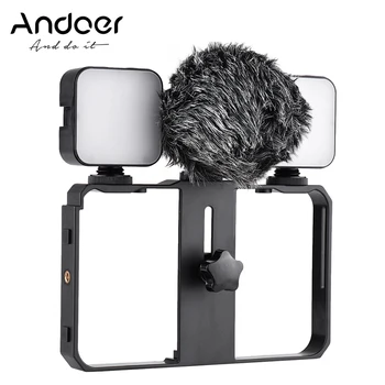 Комплект Камера за смартфон Andoer за Директен Видео на живо и по Телефона с Мини-led Заполняющими Лампи, Микрофон, Ударните Стена, Ветрозащитным екран