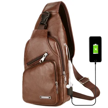 Многофункционална чанта през рамо, Usb зареждане, нагрудная чанта с дупка за слушалки, мъжка чанта на едно рамо с регулируема пагон
