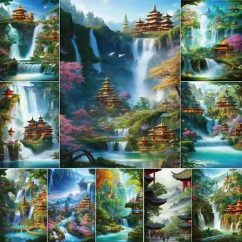 Пейзаж на Китайската Градина, Диамантена Рисувани по прехвърлянето, Определени за кръстат бод, Начало Декор, Персонализирани Подаръци, ръчно изработени, Безплатна Доставка