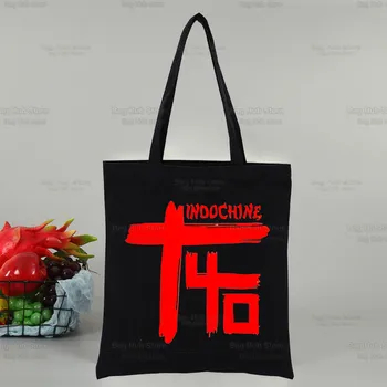 Черна чанта за пазаруване в стил индокитайского поп-рок с принтом 