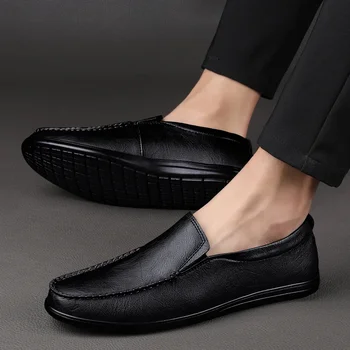 2023 Италиански Мъжки Обувки без шнур от естествена Кожа, Луксозни Маркови Лоферы, Модерен Дизайн, Ежедневни обувки, Мокасини, Мъжко Рокля За управление На плоска подметка