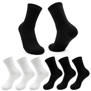 3 Двойки на висококачествени зимни памучни чорапи за мъжете, еластична мрежа на дебелите ток, Дишащи дрехи за футбол и баскетбол, колоездене