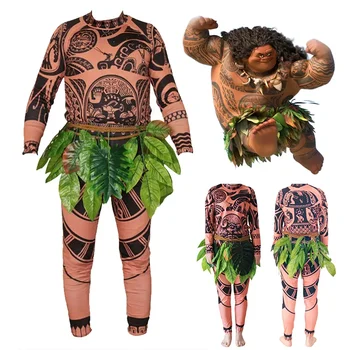 Cosplay-костюм Moana Maui Tattoo, Тениска Maui Tattoo, Панталони, чорапогащи, Комплекти за възрастни, Мъжки, детски костюм за Хелоуин, Забавни костюми