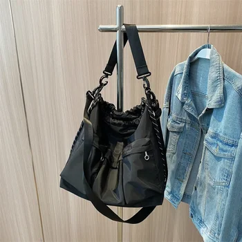 Голяма черна найлонова чанта през рамо унисекс с множество джобове, чанти дантела, пътни чанти през рамо за жени, дамски чанти, портмонета
