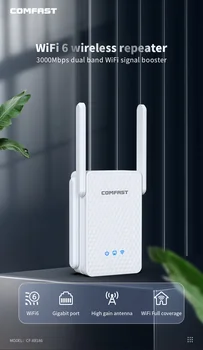 Двойна лента ретранслатор Comfast 3000 Mbps на 2,4 и 5,8 Ghz, двухдиапазонная маршрута Wifi6, покритие в цялата къща, усилвател на сигнала Cf-XR186