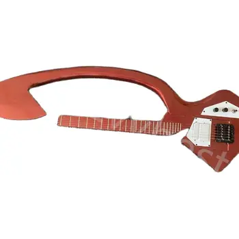 Директни продажби с фабрика за електрически китари специални форми, метални червени електрически китари без глава, безплатна доставка по пощата