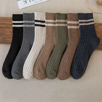 Изолирана зимни мъжки есенни дамски високи чорапи 100% качество от памук райе 5 бизнес мъже
