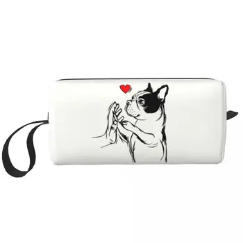 Косметичка Boston Terriers Love Dog за жени, козметичен органайзер за пътуване, чанти за съхранение на тоалетни принадлежности за кученца Kawaii