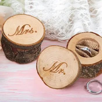 Кутия за годежни пръстени Дървен държач за пръстените в селски стил за предложения за сватба парти С надпис на приносителя пръстени Подаръци за годишнината, за нея