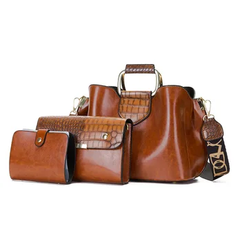 Луксозни дизайнерски дамски чанти от крокодилска кожа, комплект от 3 теми, бизнес чанта през рамо, алуминиеви композитни панели чанта-кофа