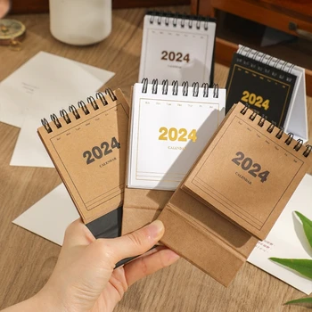 Мини настолен календар в 2024 година, просто Крафт-календар, дневник за, управление на времето, органайзер за годишен дневен ред, Красиви аксесоари за офис