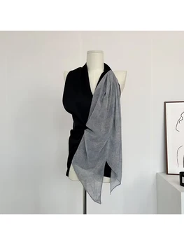 Модерни дизайнерски дамски секси потник без ръкави с отворен гръб, шик жилетка в контрастен цвят, лоскутные прозрачни офис дамски блузи Y2K