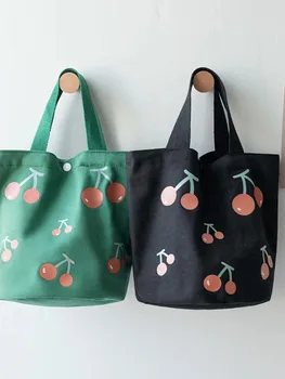 Нова корейска холщовая чанта, дамска чанта-кофа, сладък преносим обяд-бокс, чанта за Bento, череша малка тъканно чанта