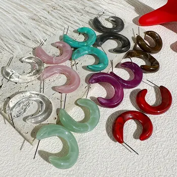Нови акрилни минималистичные прозрачни обеци-карамфил под формата на буквата С, Розови, червени, лилави, Черни обици, декорации за ежедневието корейски момиче, подаръци