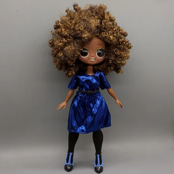 Подходящ за OMG Кукла, модна кукла, синя рокля + колан + черни чорапи, аксесоари за кукли, подарък за рожден ден за момичета