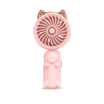 Портативен ръчен вентилатор, 1 бр. мини вентилатор, сгъваема малък вентилатор с кошачьими уши, с USB батерия (розов)
