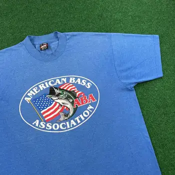 Реколта тениска American Bass Association Мъжки XL Синя тениска ABA Fishing с флага на САЩ