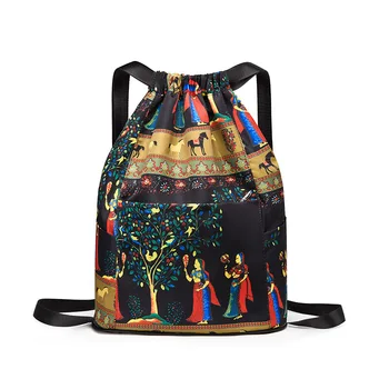 Сгъваема чанта в стил Бохо с етнически цветен модел, Жена раница Sacred Tree, Преносими туристически чанти на съвсем малък, Голям капацитет