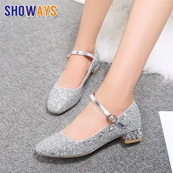 Сребърни сладък дамски обувки Mary Janes на нисък ток от плат с пайети, обувки-лодка с квадратни пръсти, златни декорации за сватбени партита, женски обувки в стил Лолита 