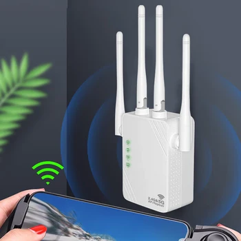 Удължителен кабел Wi-Fi 1200 Mbps с порт LAN / WAN, двойна лента на Интернет-удължител 2,4 G и 5G, мрежов усилвател Wi-Fi за домашен офис